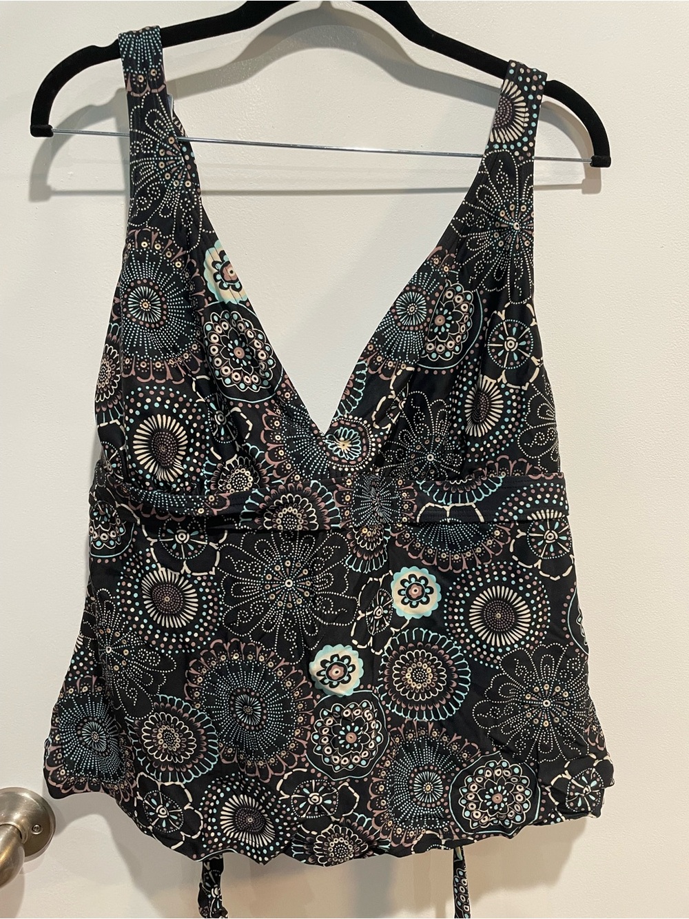 Vintage Athleta Black Floral Medallion tankinis with Teal Accents